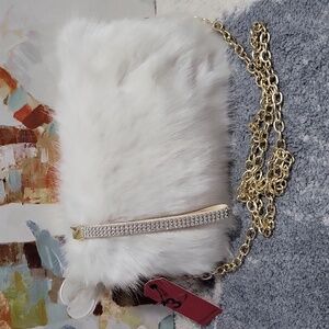 White Faux Fur Wristlet/crossbody Bag